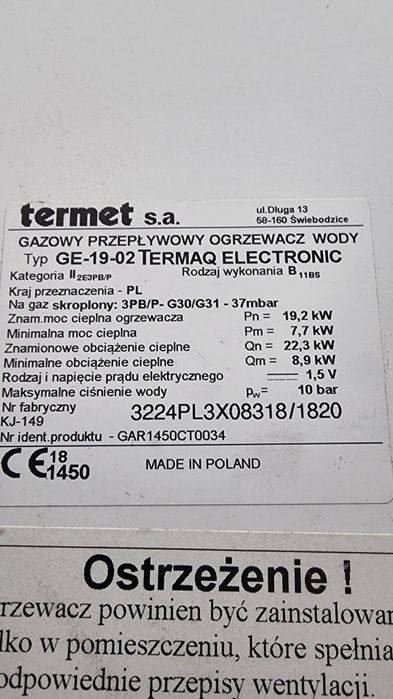 Gazowy przepływowy podgrzewacz wody na propan butan