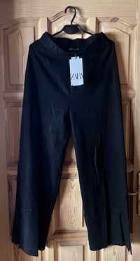 Zara spodnie dresowe bawełniane szerokie rozcięcia S czarne nowe