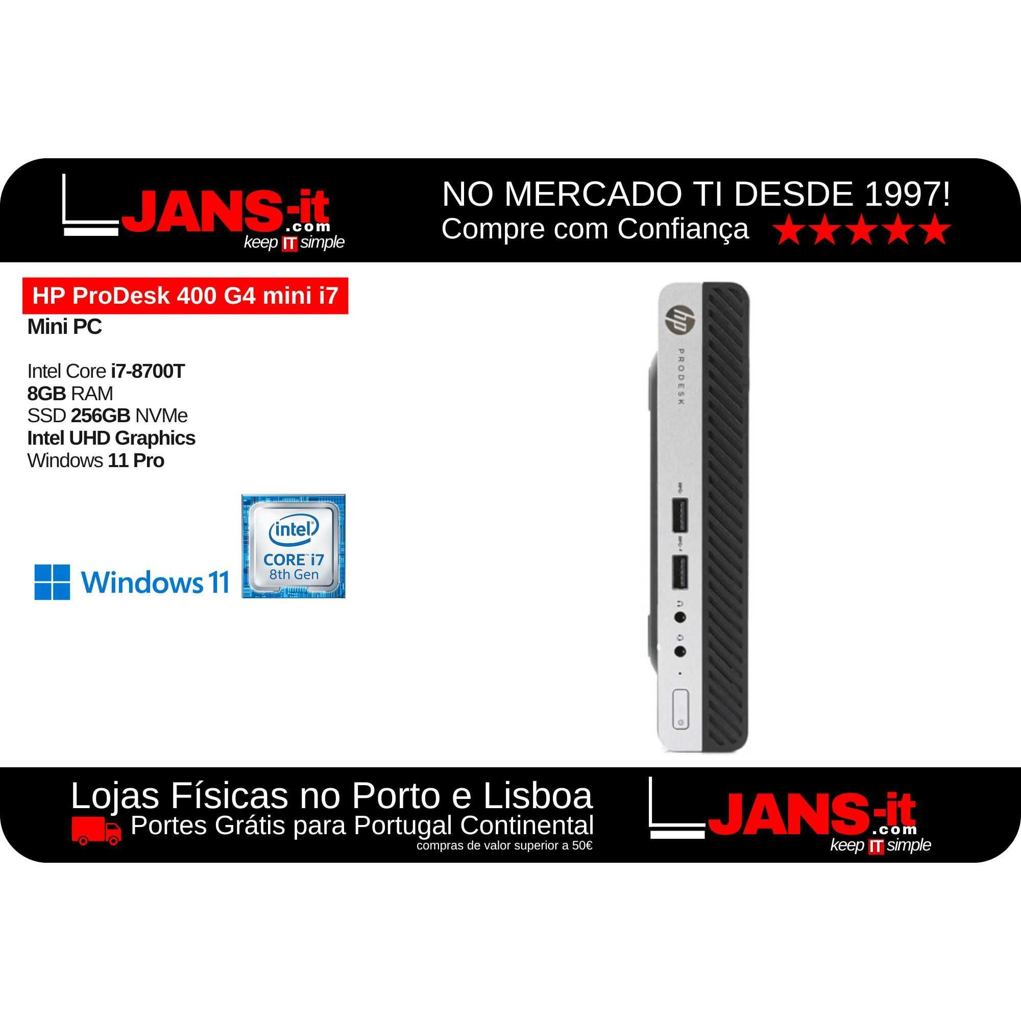 Mini PC HP ProDesk 400 G4 mini i7-8700T | 8GB | SSD 256GB | Win 11 Pro