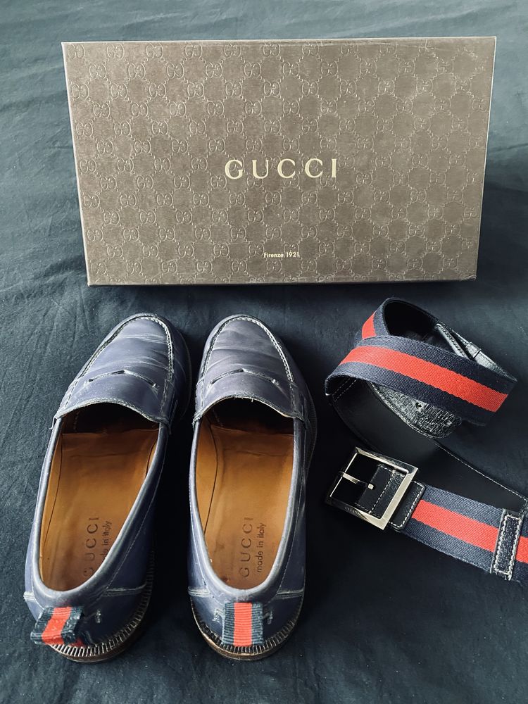 Gucci buty loafer, pasek, skarpetki