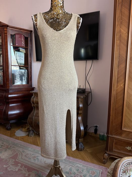 Złota włoska sukienka midi S/36