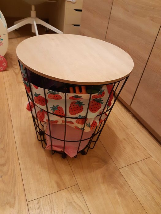 Stolik kawowy z funkcją schowka, kosz, 2w1 - czarny