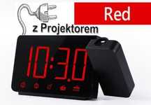 Budzik Zegar Radio Projektor na sufit 24/7 CZERWONE CYFRY