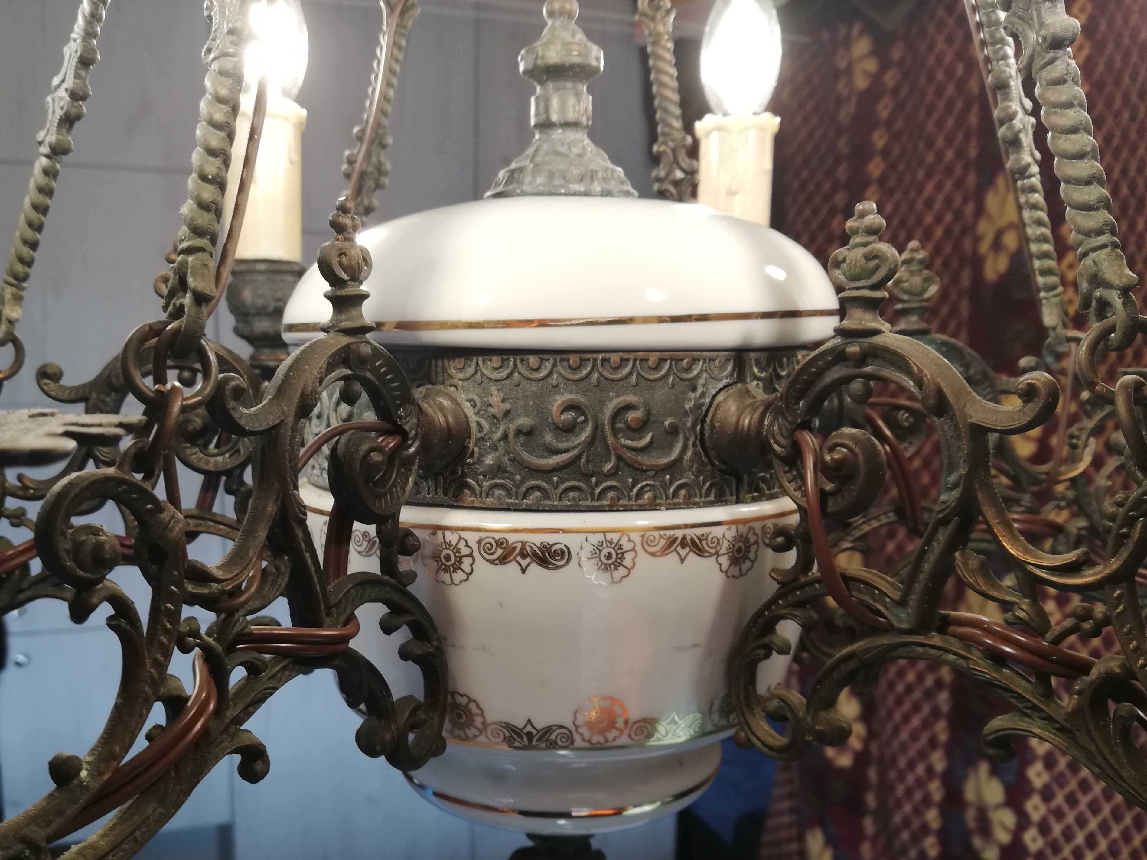 Żyrandol retro vintage na 5 żarówek, styl marynistyczny metal ceramika