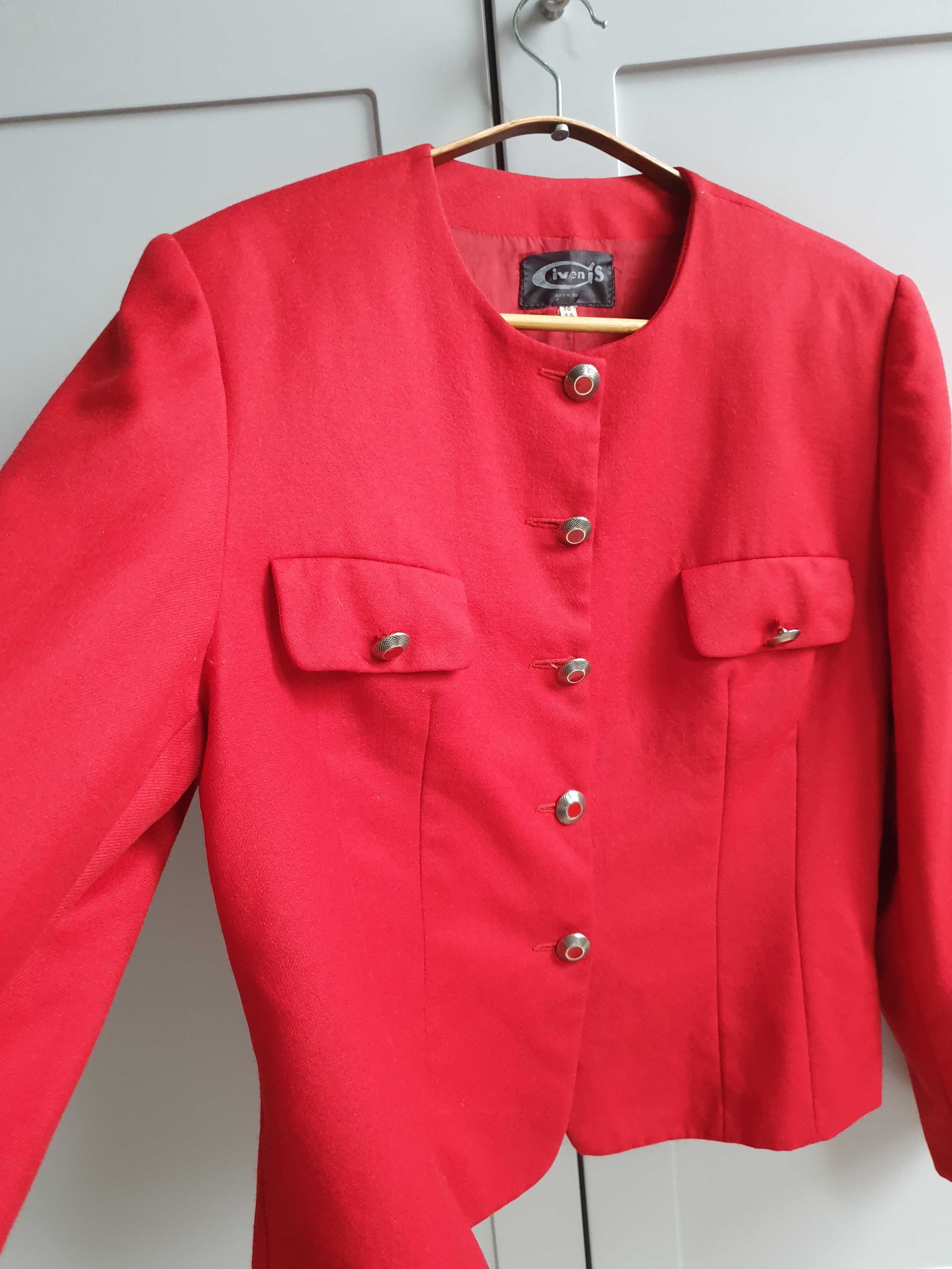 Czerwony krótki żakiet marynarka 40 42 Vintage wełniany