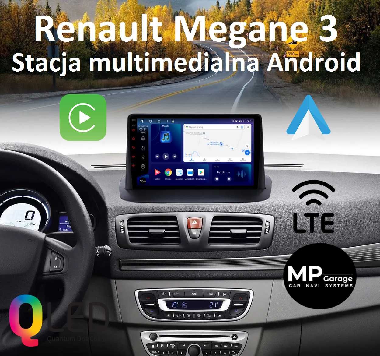 Nawigacja Android Renault Megane 3 CarPlay/AA Qled 4G Montaż