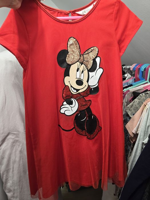 Sukienka czerwona tiul cekiny myszka Minnie h&m 122