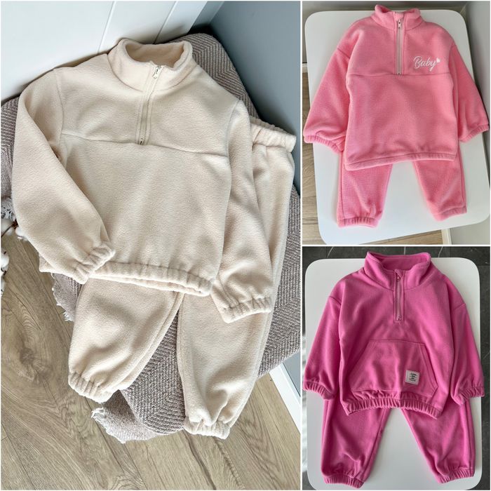 Теплий дитячий флісовий костюм рожевий, молочний, бежевий 92, 98