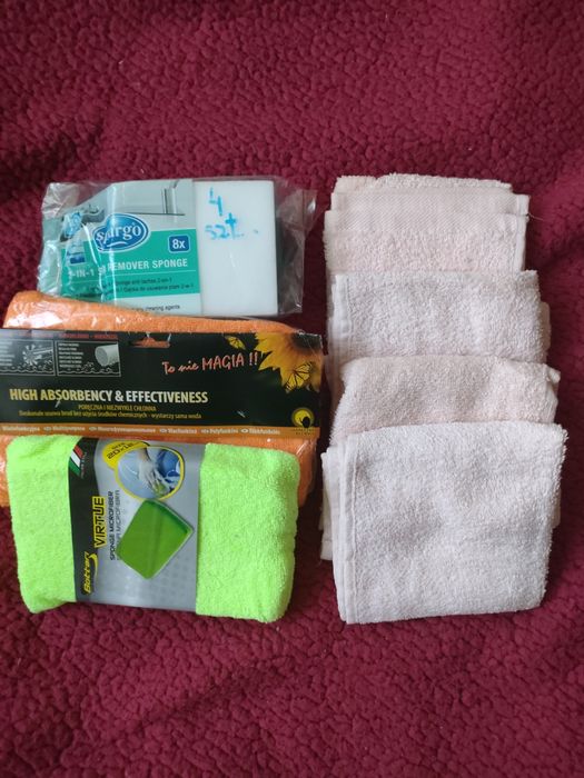 Ręcznik 4 szt,30×50cm+ super chłonna ściereczką + gąbka + gąbki 4szt.
