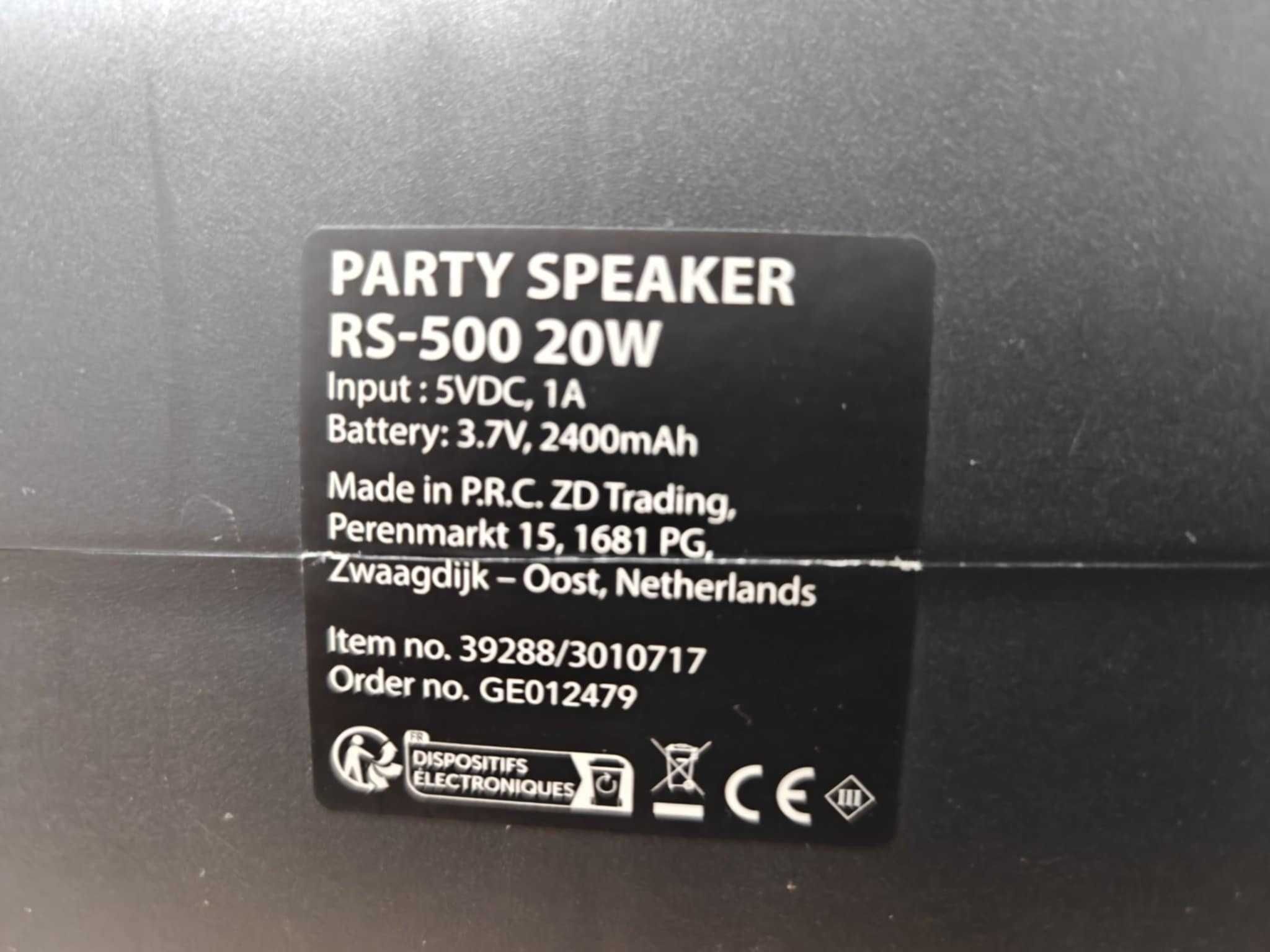 Głośnik Bluetooth PARTY SPEAKER RS-500 20 W plus mikrofon