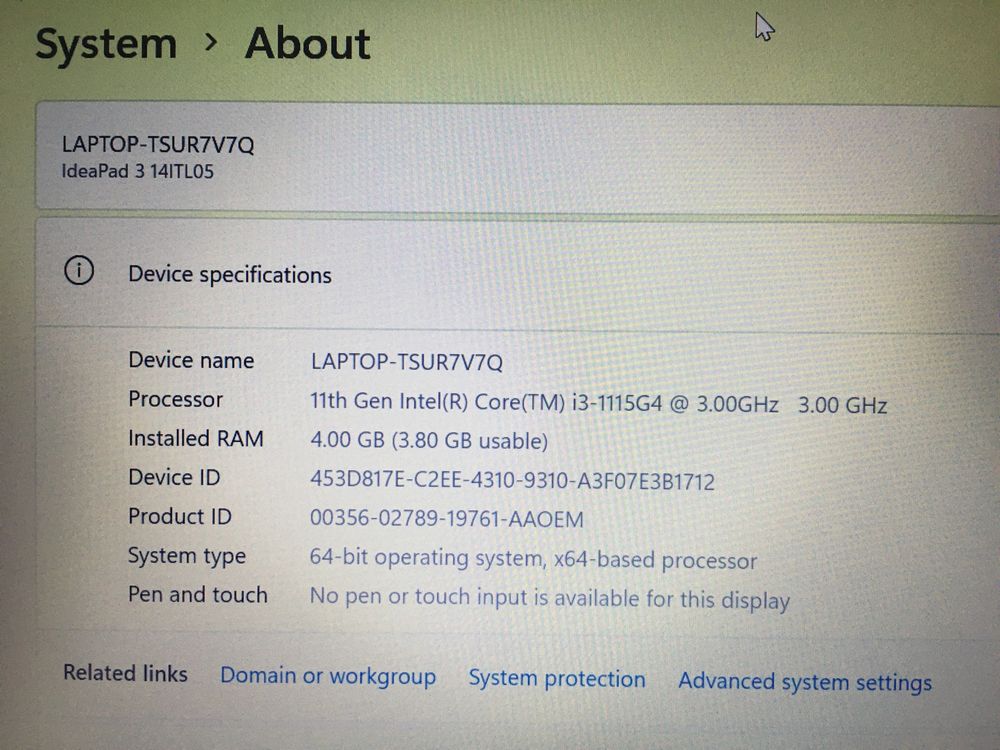 Lenovo IdeaPad 3 14ITL05 14" / i3-1115G4 11th Gen / 4GB DDR4 / 128GB