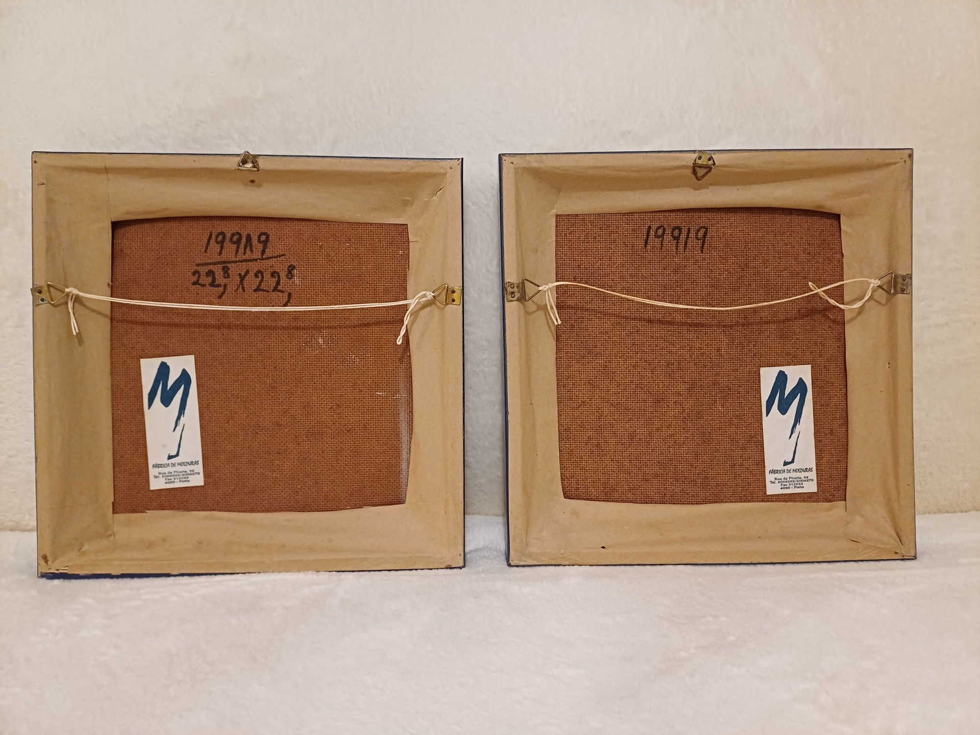 2 quadros de arte/pintura em azulejo (garça e peixe)