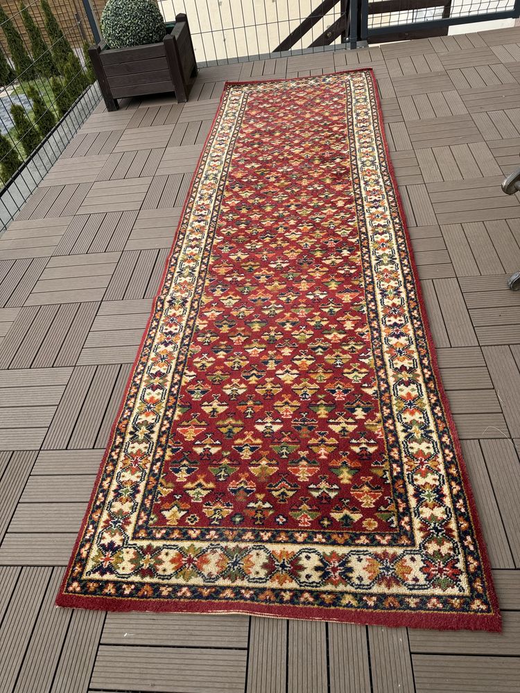 Chodnik dywan orientalny turecki 100 % wełna 300 x 88 cm czerwony