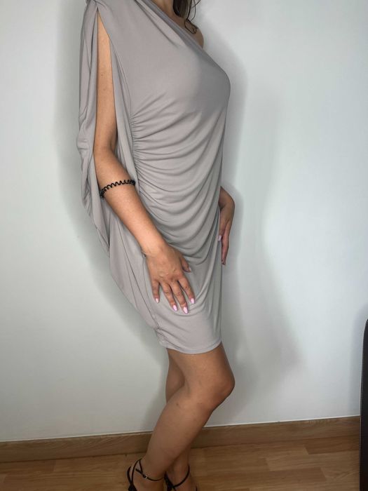 Beżowa szara sukienka na jedno ramię Asos rozmiar L/XL