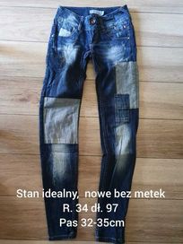 Spodnie jeansy przecierane nieużywane 34 Xs nowe