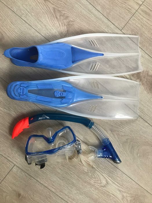 Długie płetwy na stopę, okularki i rurka roz 31-33 dla dziecka