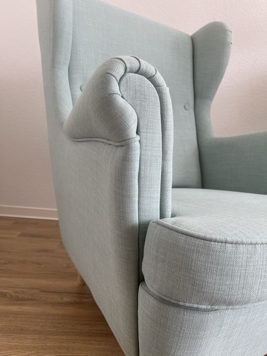 Ikea Strandmon fotel uszak miętowy błekitny niebieski - jak nowy