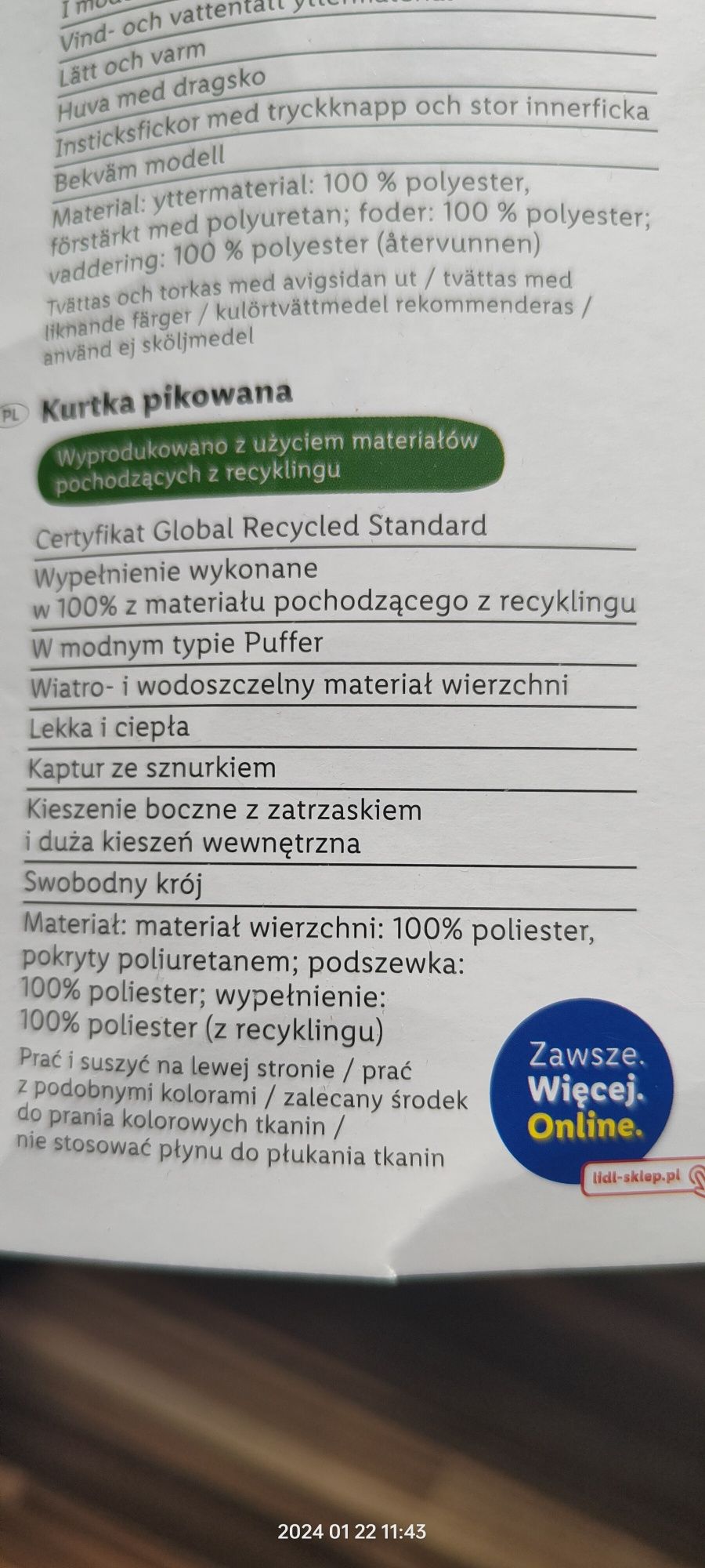 Kurtka pikowana męska M/L nowa