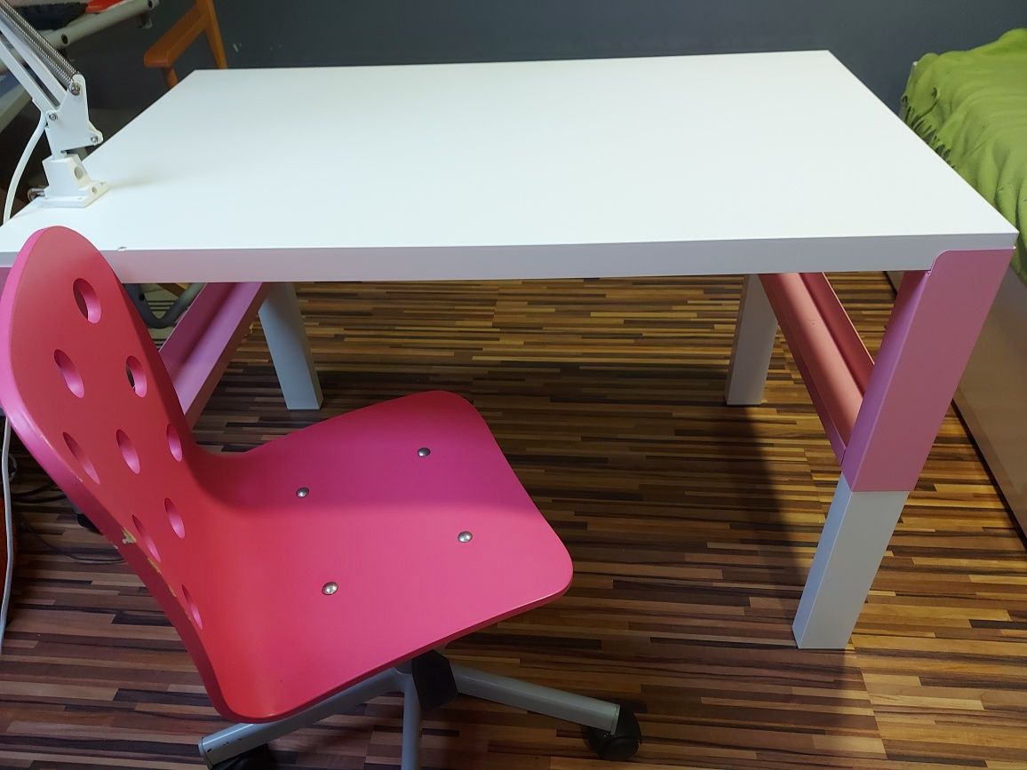 Stolik biurko biały/różowy plus krzesło, 96x58 cm regulowana wysokość