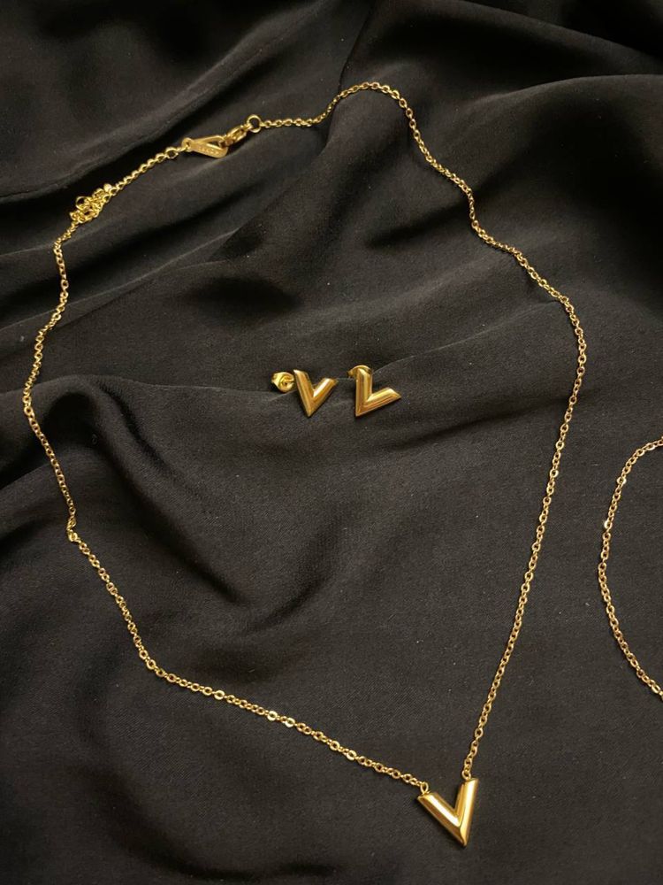 Брендовый набор цепочка серьги браслет Луи Виттон Louis Vuitton