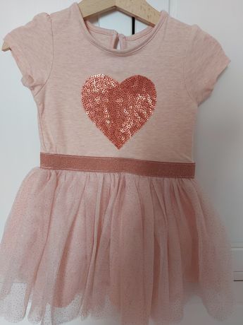 Sukienka różowa z tiulem cekinowe serce rozmiar 86