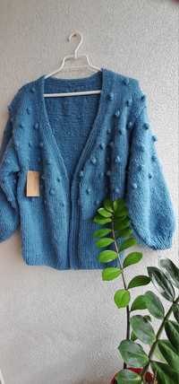 Piękny sweter w kolorze petru.Alpaka.Handmade.