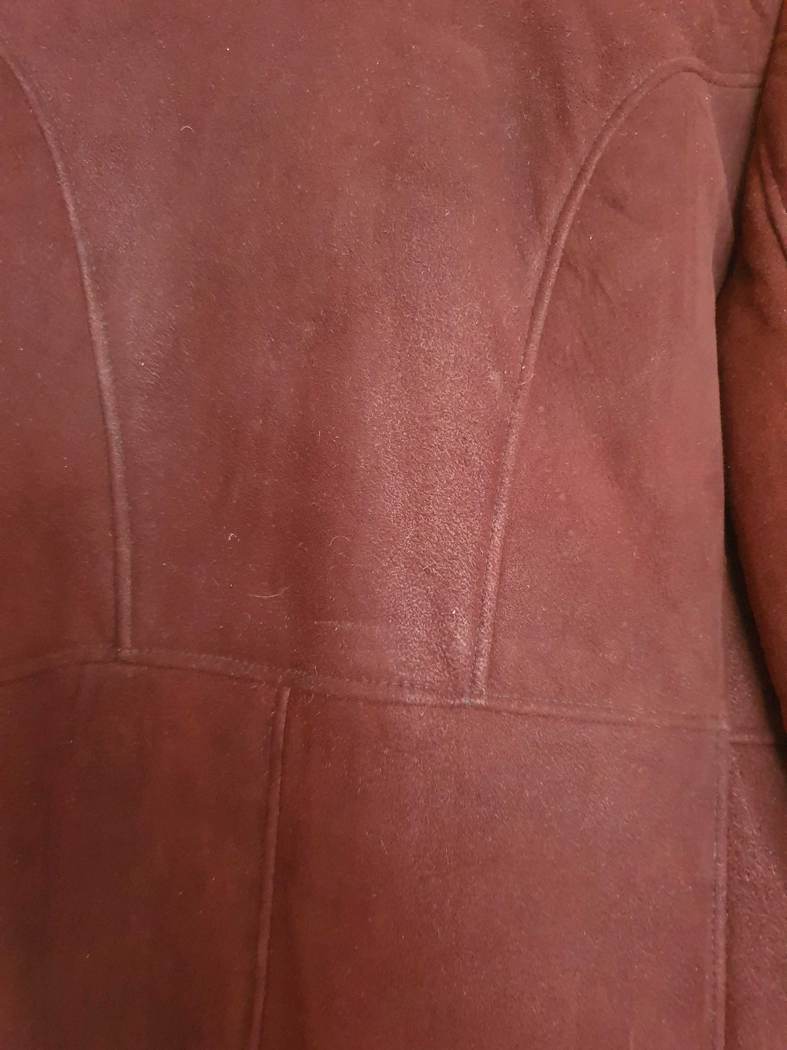 Kożuch płaszcz vintage skóra owcza brązowy męski S