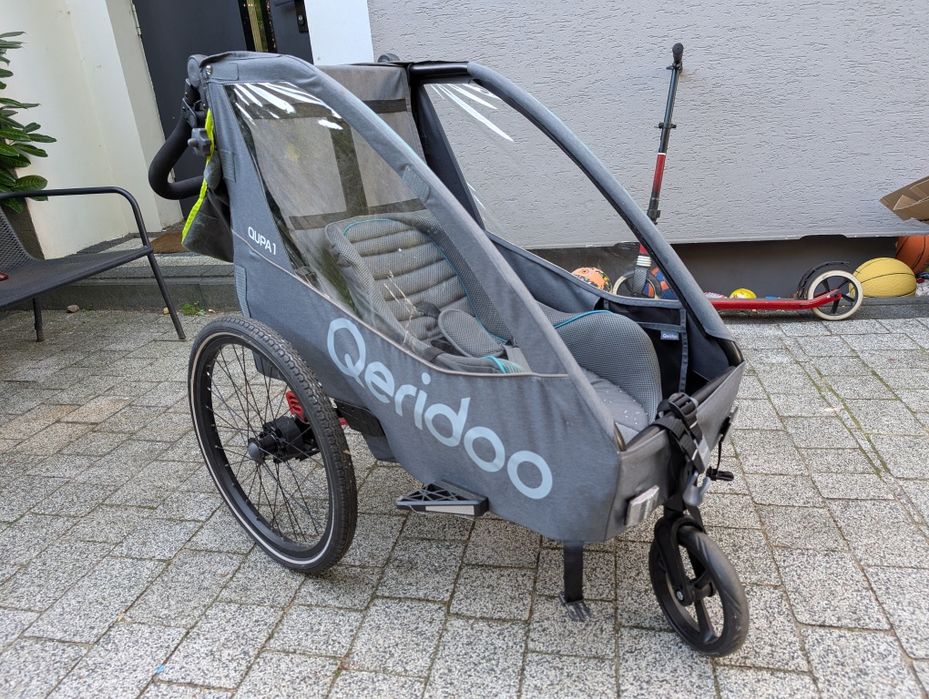 Qeridoo Przyczepka rowerowa QUPA 1 Lime + Fotelik