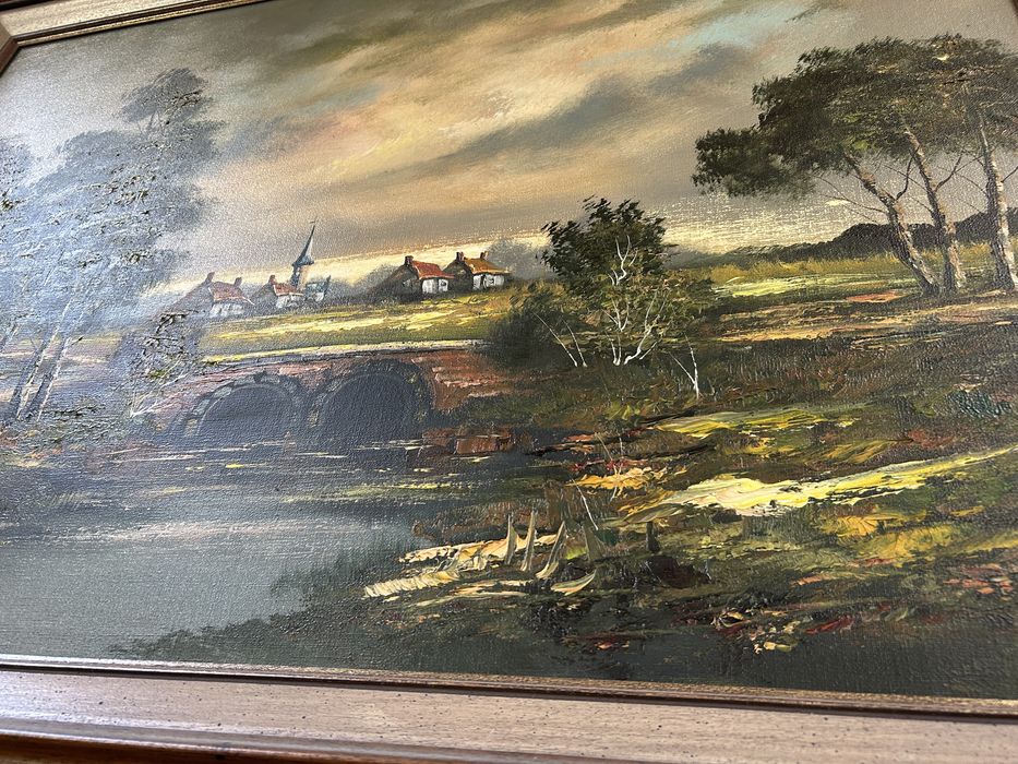 Pejzaż z mostem i miasteczkiem w oddali #9034 Stylowy Węgrów