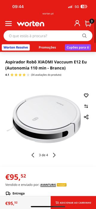 Aspirador Robô XIAOMI Vaccuum E12 Eu (Autonomia 110 min - Branco)