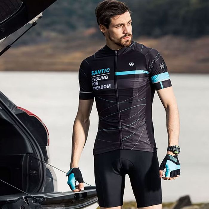 Spodenki krótkie z szelkami Santic rowerowe kolarskie czarno-białe M