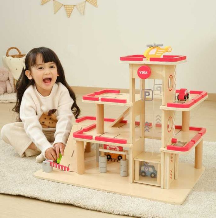 VIGA Drewniany Parking dla Samochodzików