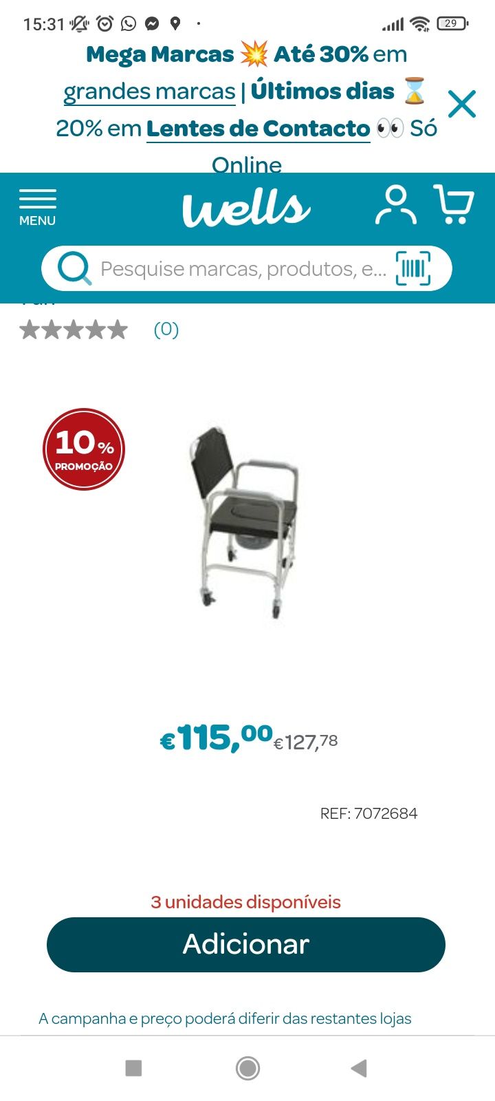 Cadeira sanitária nova