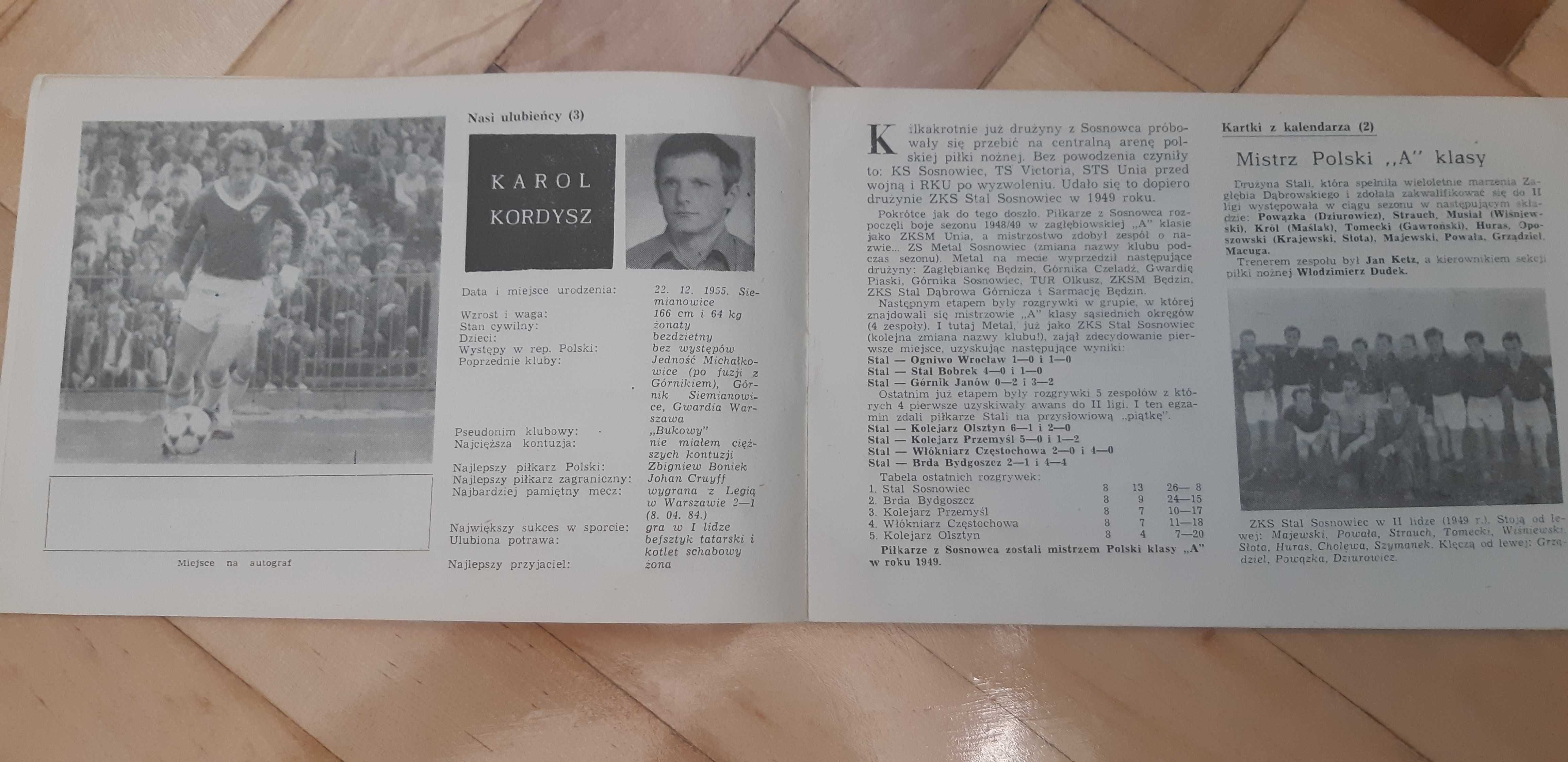 program GKS Zagłębie Sosnowiec piłkarska jesień 84 - unikat