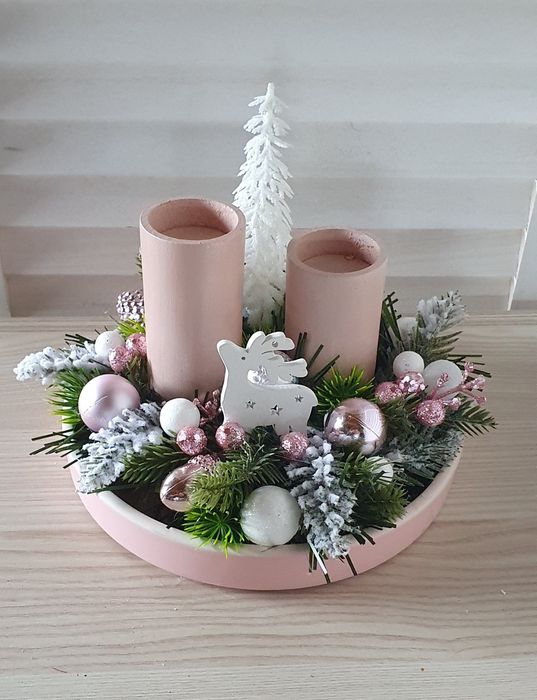 Stroik świąteczny na stół, Boże Narodzenie, świece