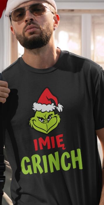 GRINCH plus twoje  Imię - koszulka męska lub damska - pod choinkę gift