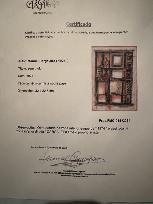 Manuel Cargaleiro - Original c/ certificado