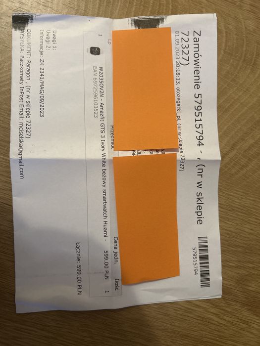 Smartwatch Amazefit GTS 3 beżowy  zakupiony 1.09.23