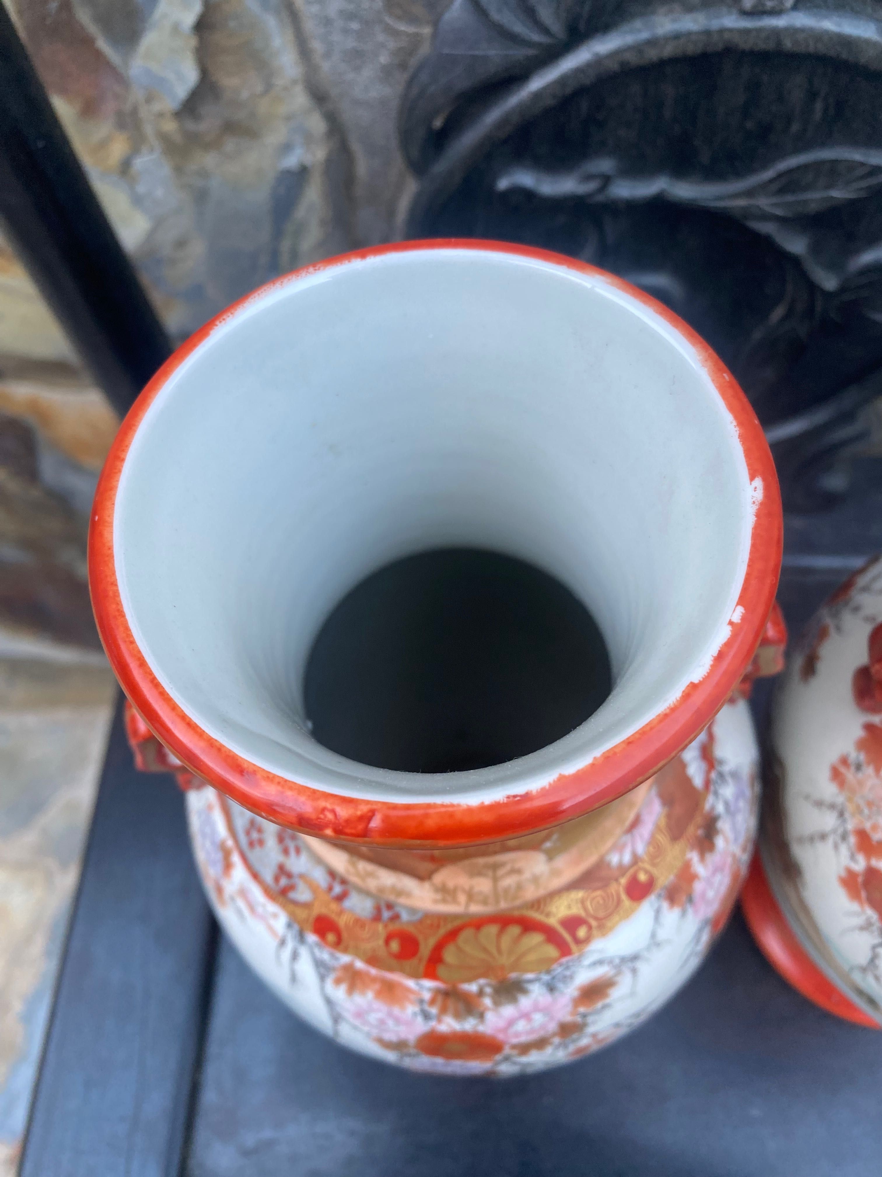 Jarras Cerâmica Japonesa Kutani Imari Séc XIX Assinadas 30,7 cm