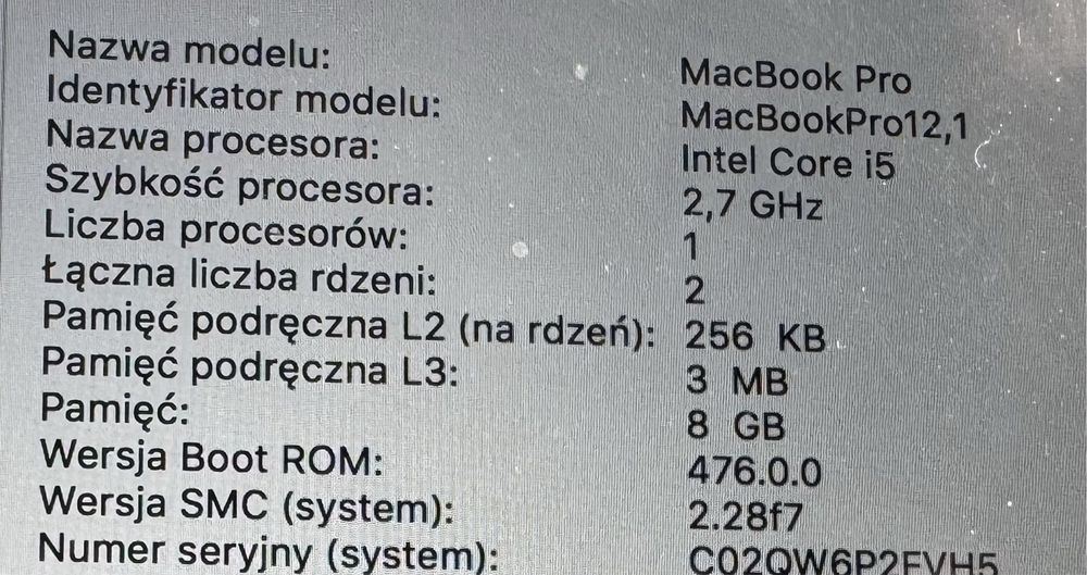 MacBook Pro (Retina, 13-calowy, początek 2015 r.) 