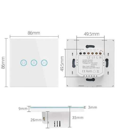 Interruptor Inteligente/Wifi para cortinas/ estores/ persiana - Branco