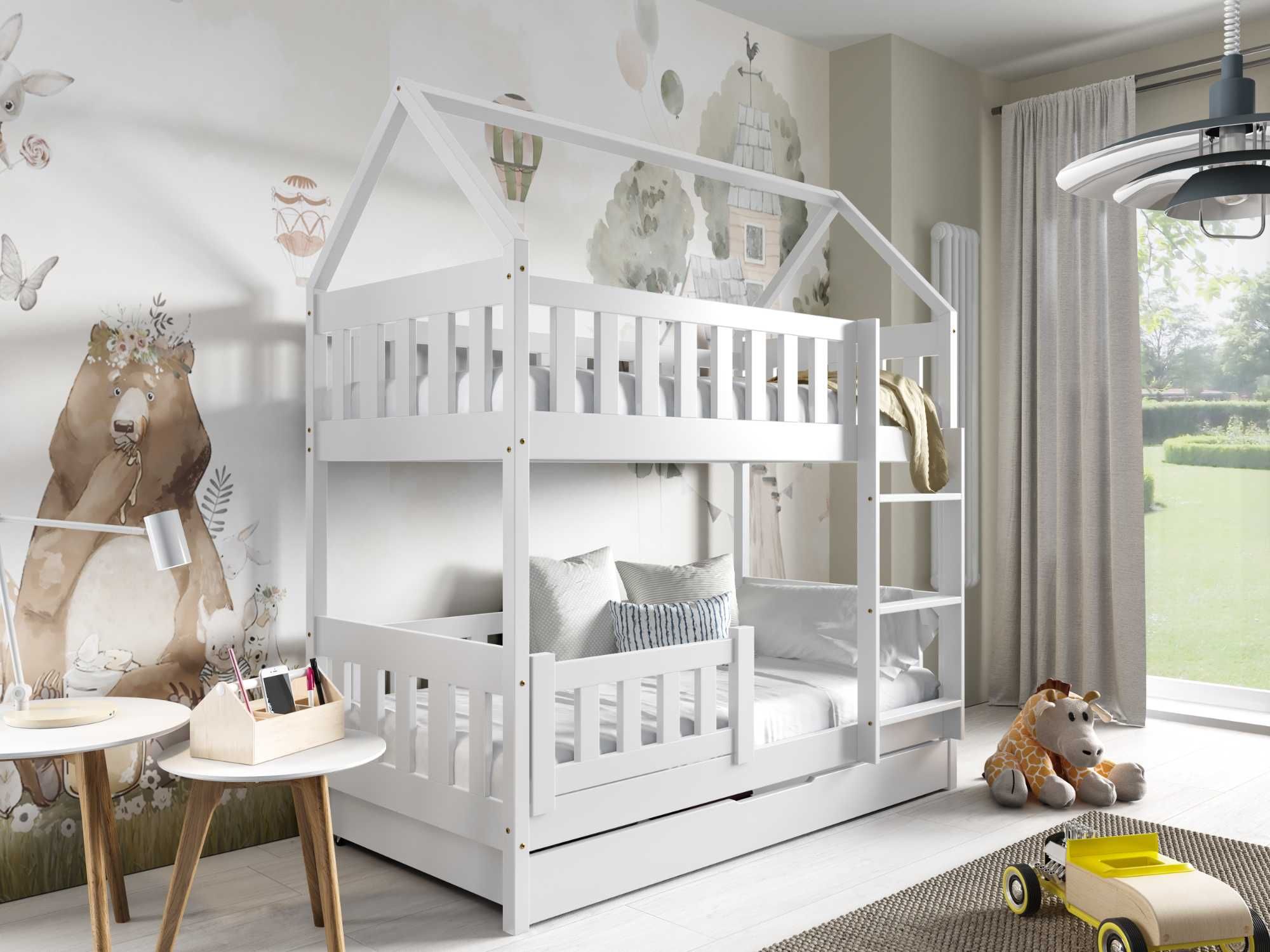 Łóżko dla dzieci DOMEK 2 osobowe piętrowe z materacami