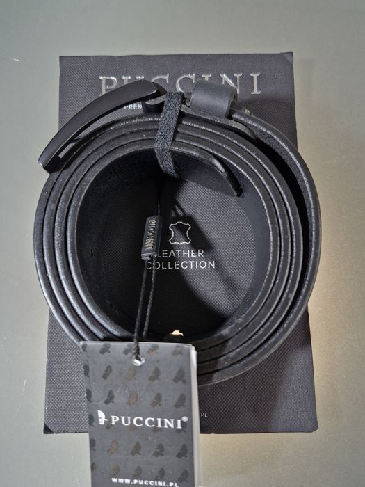 Puccini Męski Pasek Skórzany Czarna Klamra Mat Rozmiar Uniwersalny 125