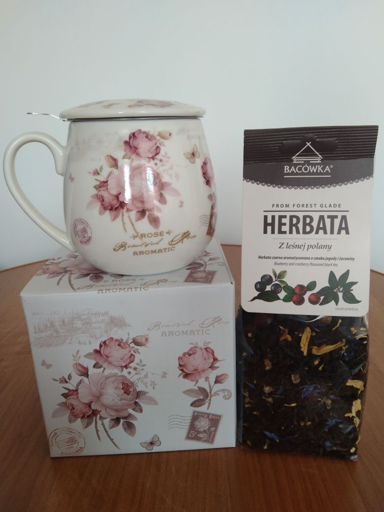 Zaparzacz herbaty kubek secesja rose + herbata Kraków i okolice