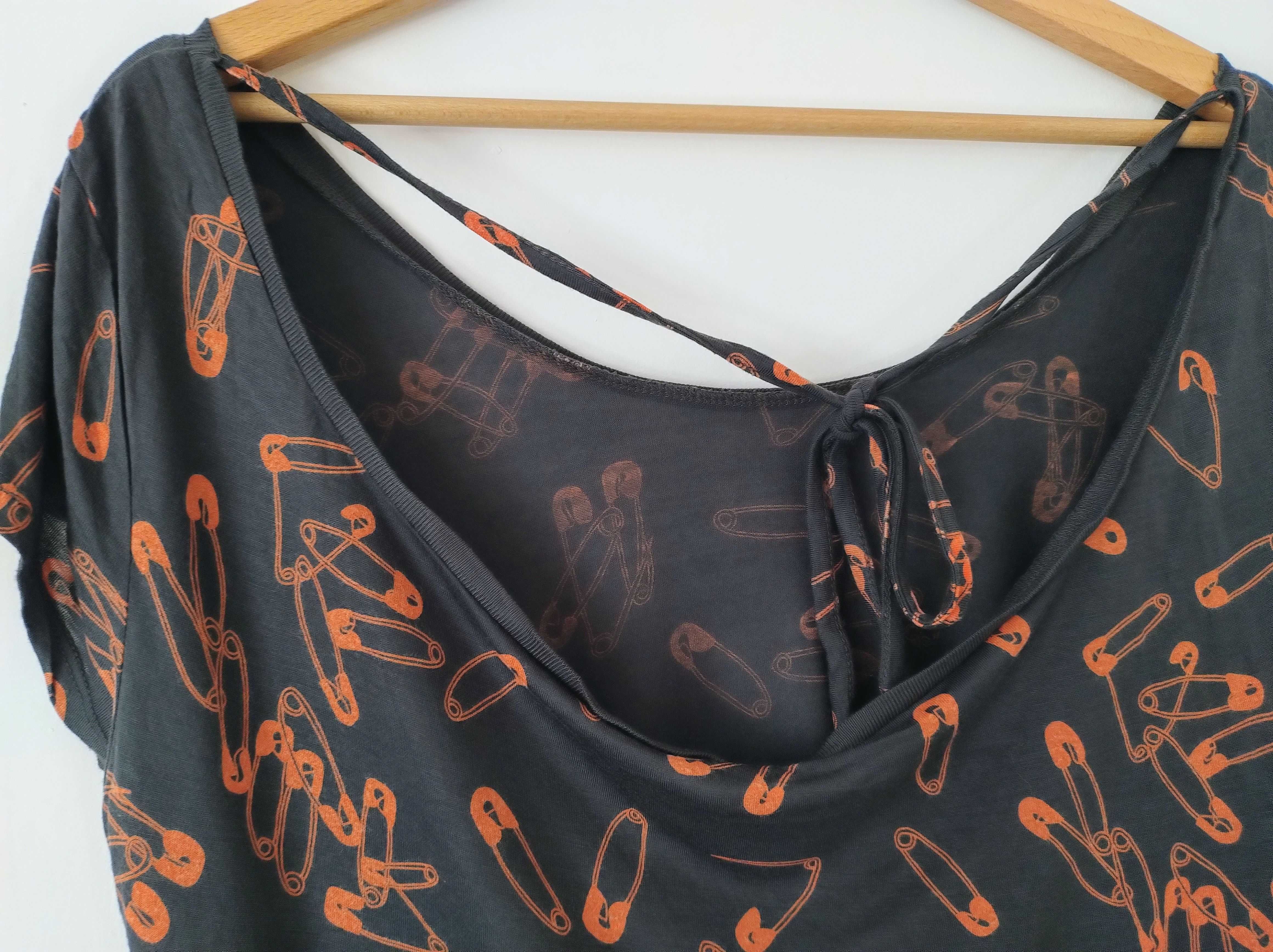 Szara tunika H&M w agrafki długa bluzka alternative grunge rock 42 XL