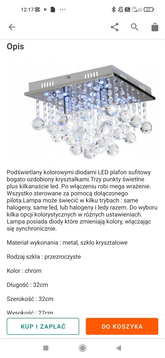 Podświetlany kolorowymi diodami LED plafon sufitowy, żyrandol wiszący,