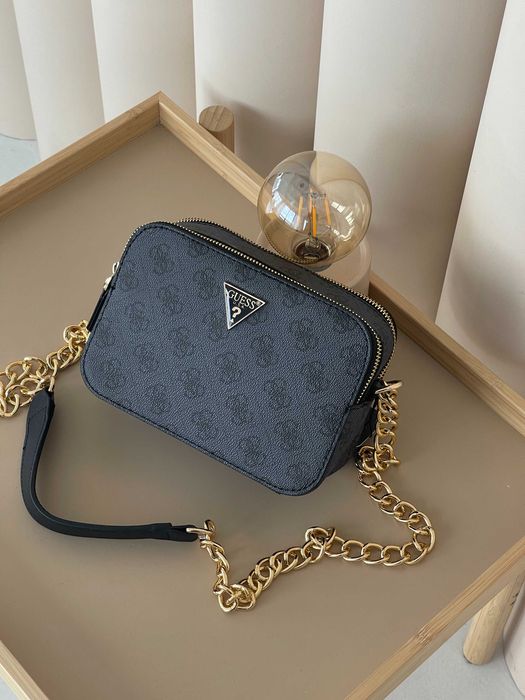 Женская сумка Guess кросс боди через плечо бежевый черный Гесс