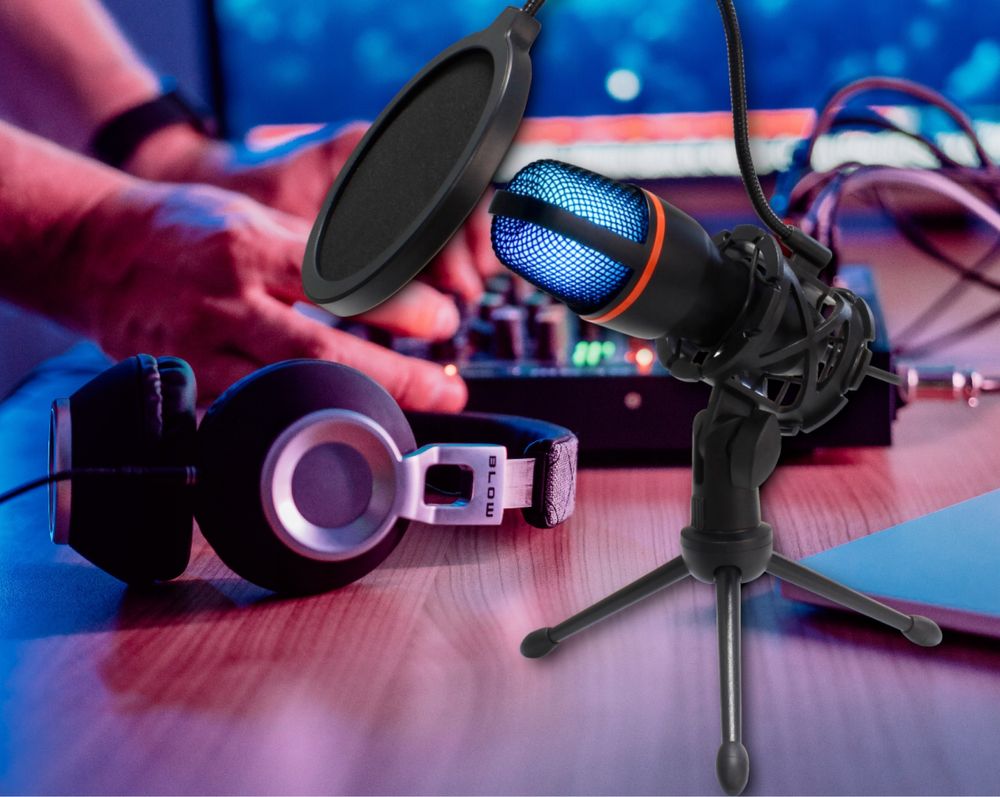Mikrofon Gamingowy Studyjny Do Komputera Pojemnościowy Karaoke Filtr