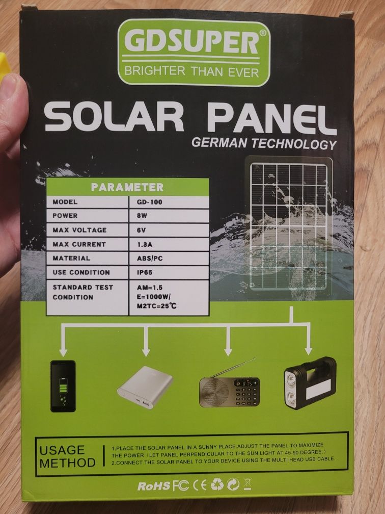 Панель сонячна Solar panel gd-100 8w, 6v 1.3A