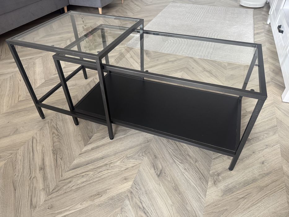 Zestaw stolik kawowy Ikea Vittsjo czarny komplet 2 szt